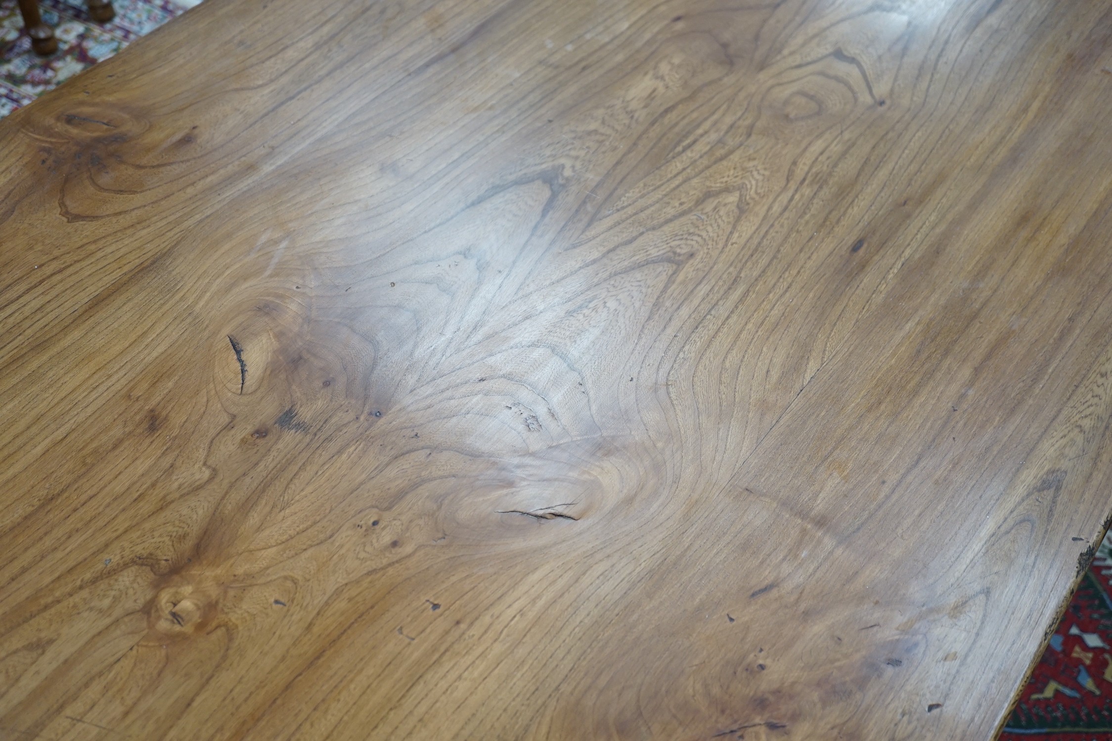 A Victorian style rectangular elm farmhouse table, length 272cm, depth 87cm, height 78cm